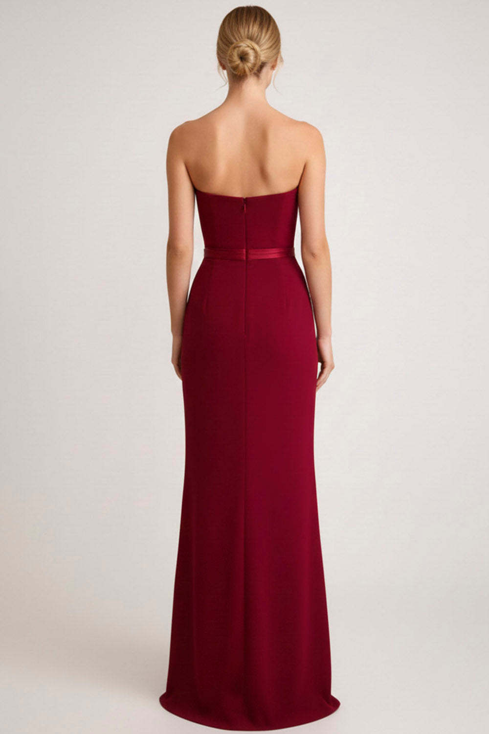 Burgundy Strapless Mermaid Long Bridesmaid Dress with Bow
