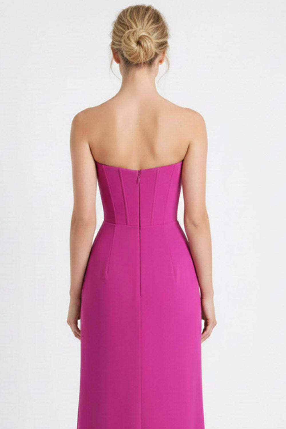 Fuchsia Sheath Ruched Long Corset Bridesmaid Dress