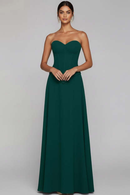 Leely Women Emerald Green Sweetheart Long Wedding Guest Dress A Line Wedding Party Dress