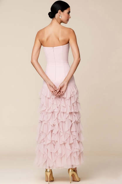 Light Pink Strapless Chiffon Long Bridesmaid Dress with Slit