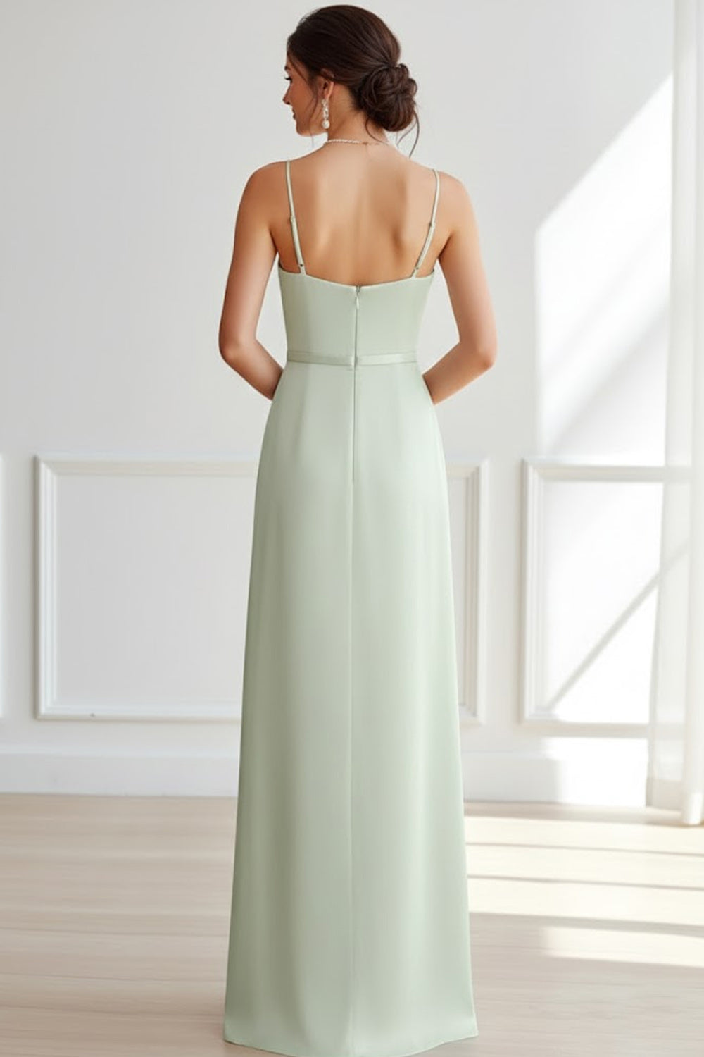 Dusty Sage Sheath Satin Long Bridesmaid Dress