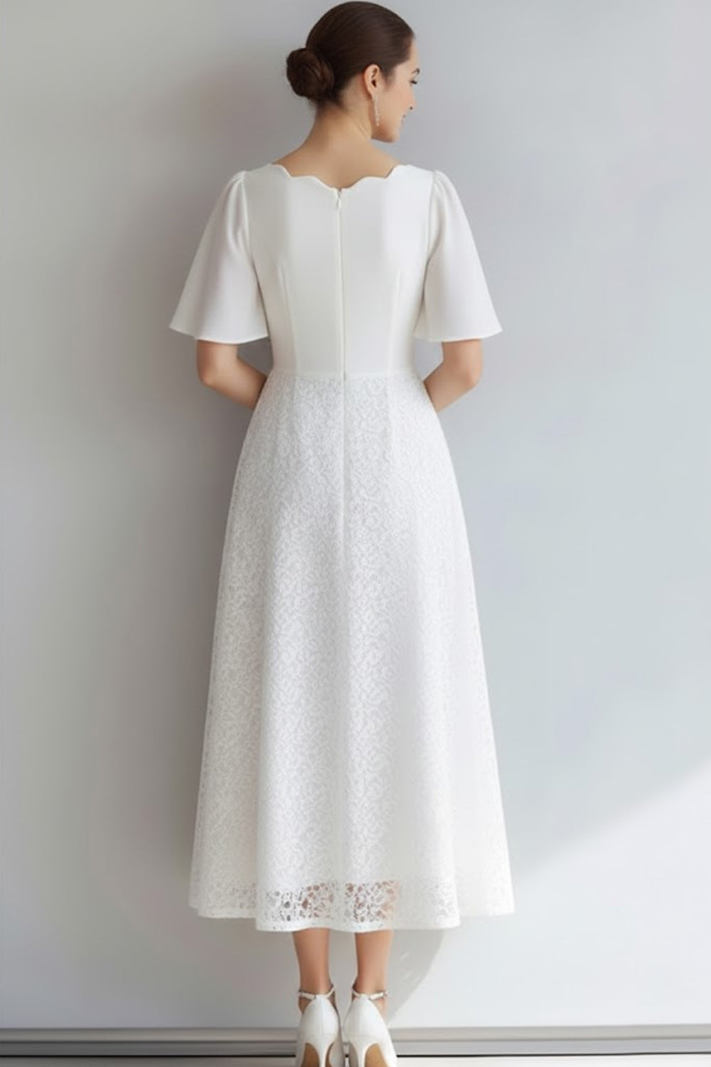 White A Line Wedding Reception Dress with Sleeves