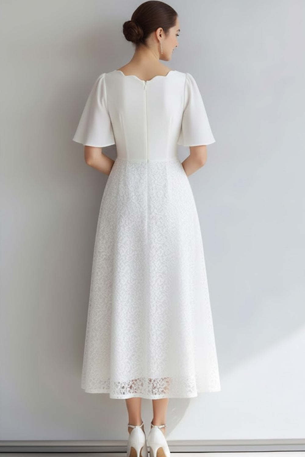 White A Line Wedding Reception Dress with Sleeves