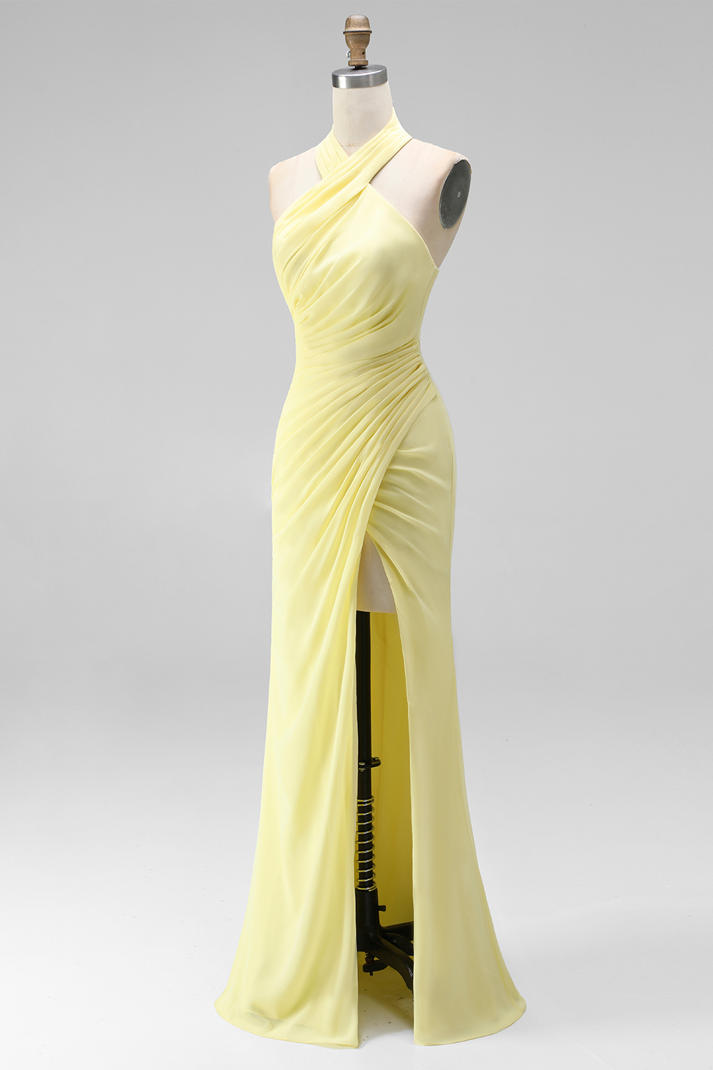 White Criss Cross Neck Chiffon Long Wedding Reception Dress with Slit