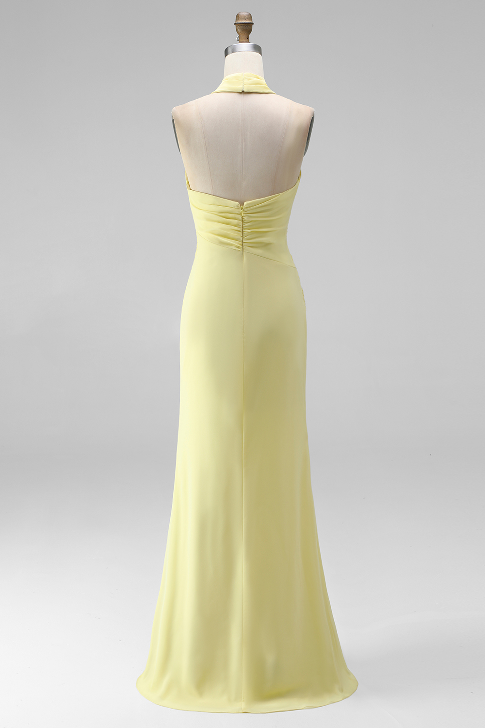 White Criss Cross Neck Chiffon Long Wedding Reception Dress with Slit