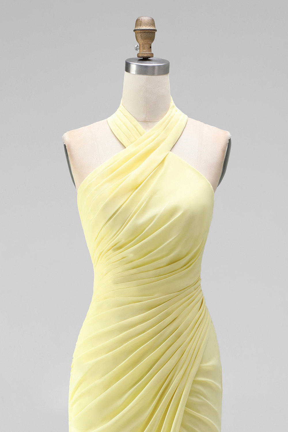 White Criss Cross Neck Chiffon Long Wedding Reception Dress with Slit