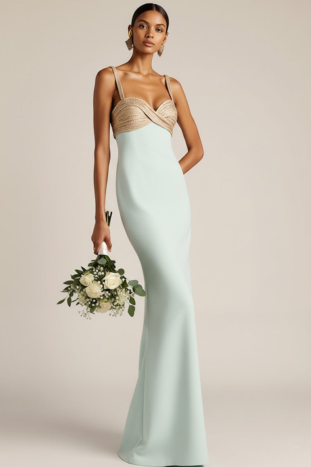 Leely Women Light Green Mermaid Maxi Bridesmaid Dress Satin Ruched Sweetheart Wedding Guest Dress