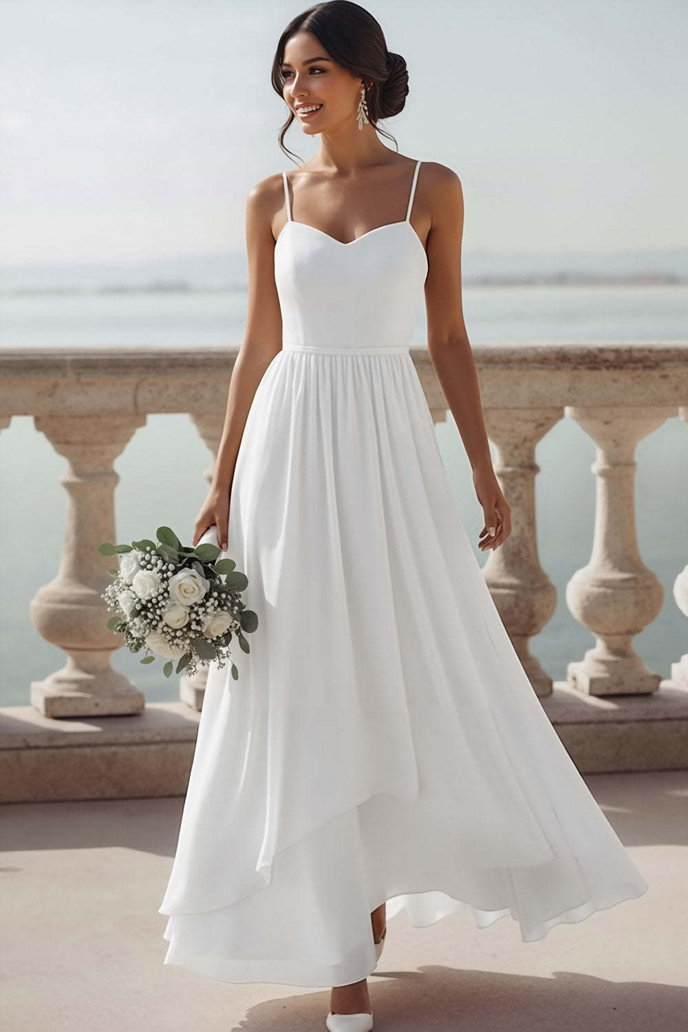 Vintage Rose Chiffon Spaghetti Straps Maxi Bridesmaid Dress