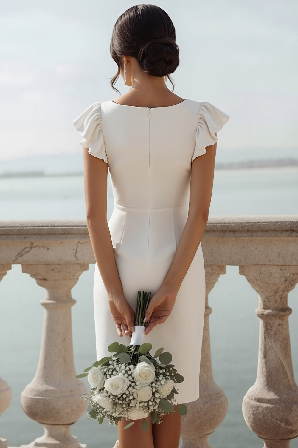 White Bodycon Short Bridal Shower Dress with Ruffles