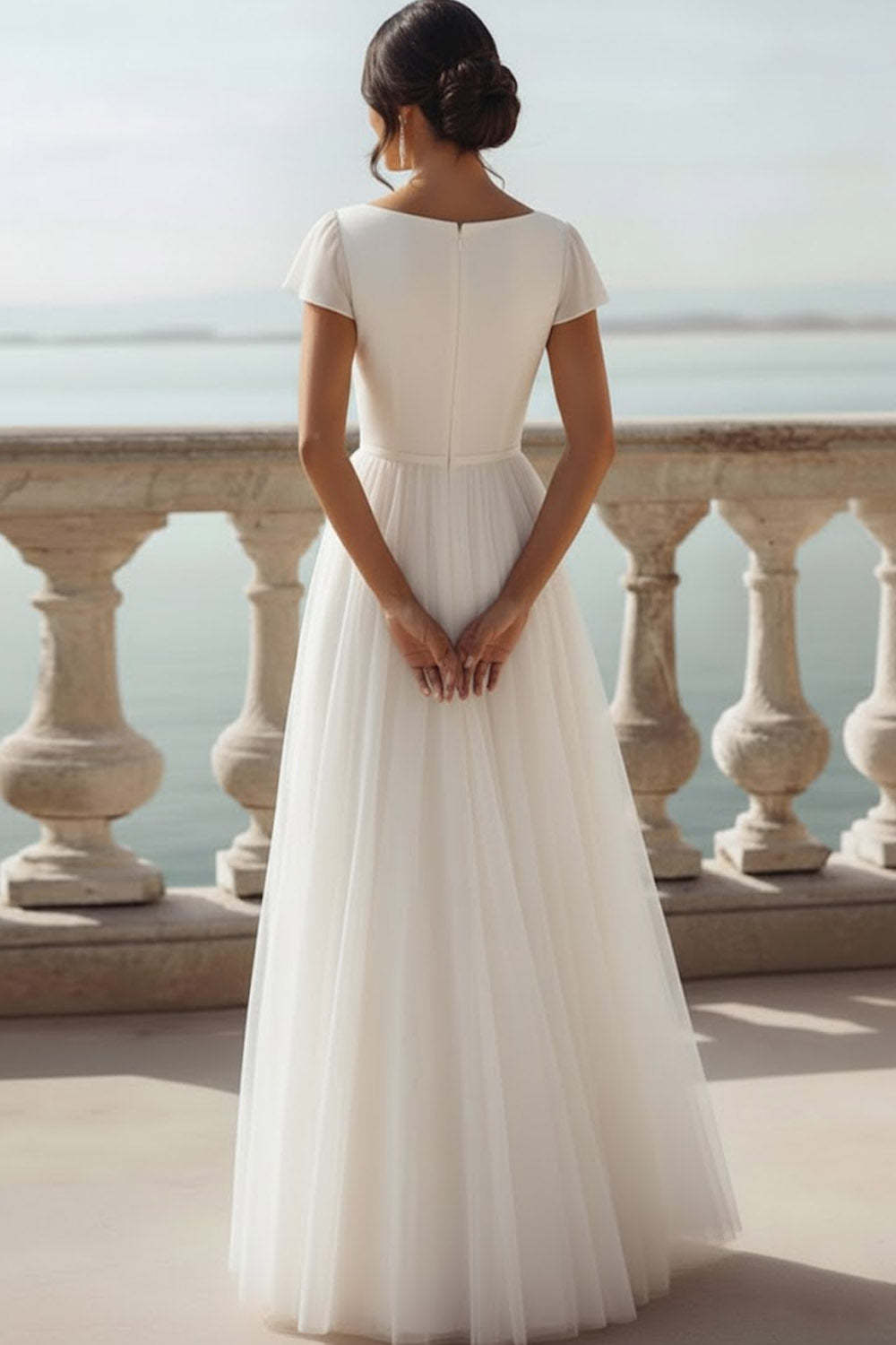 White V-Neck A-Line Chiffon Long Wedding Reception Dress