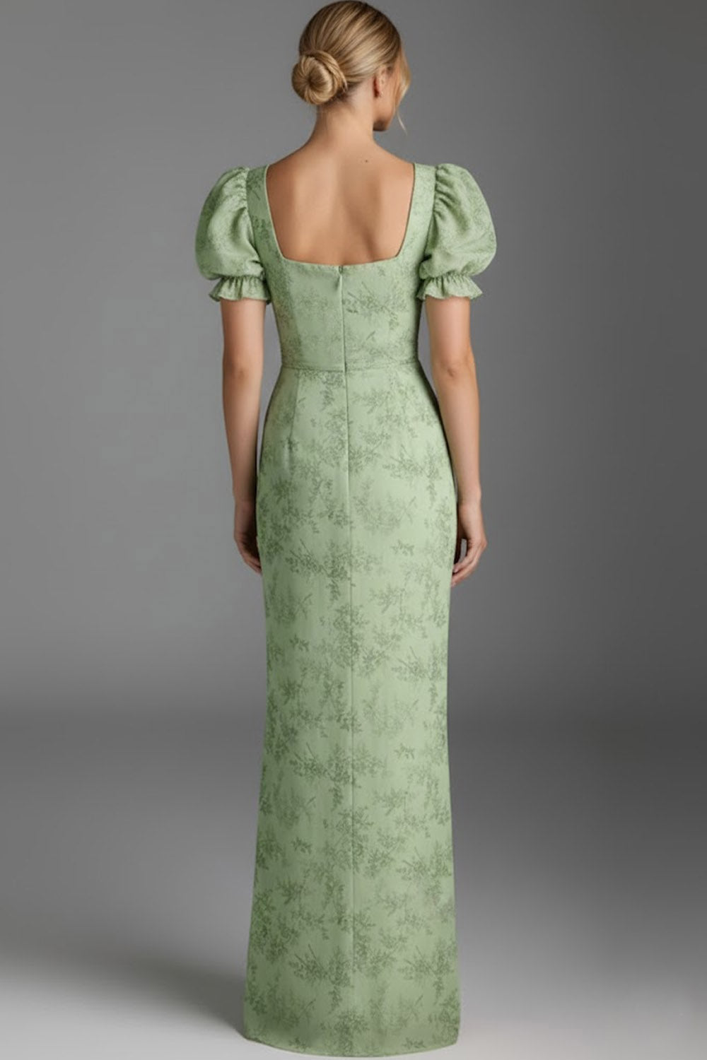 Floral Green Square Neck Ruched Mermaid Long Bridesmaid Dress