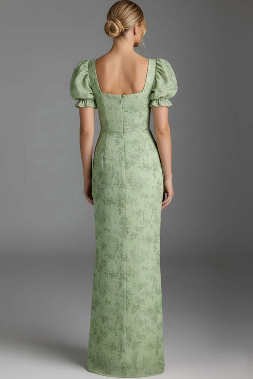 Floral Green Square Neck Ruched Mermaid Long Bridesmaid Dress