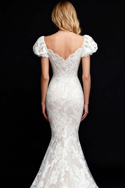 White Mermaid Long Lace Engagement Dress with Sleeves