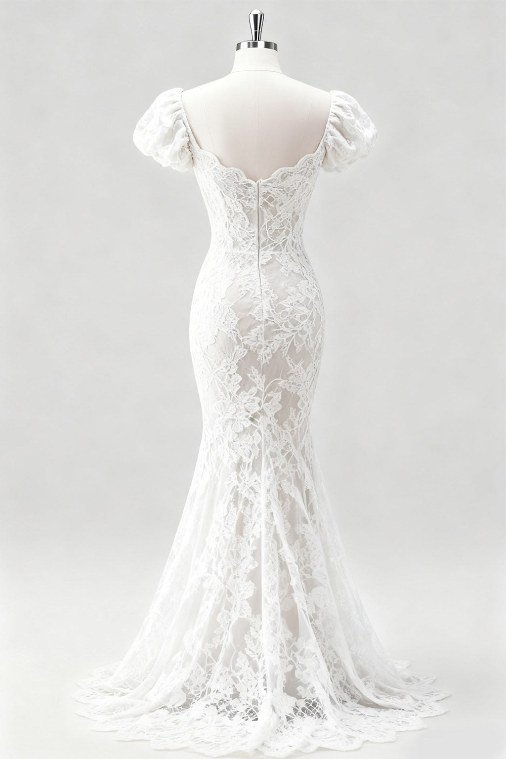 White Mermaid Long Lace Engagement Dress with Sleeves