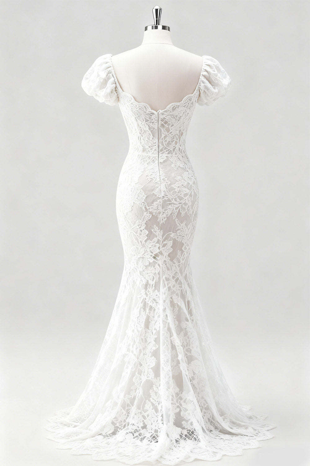 White Mermaid Long Lace Engagement Dress with Sleeves