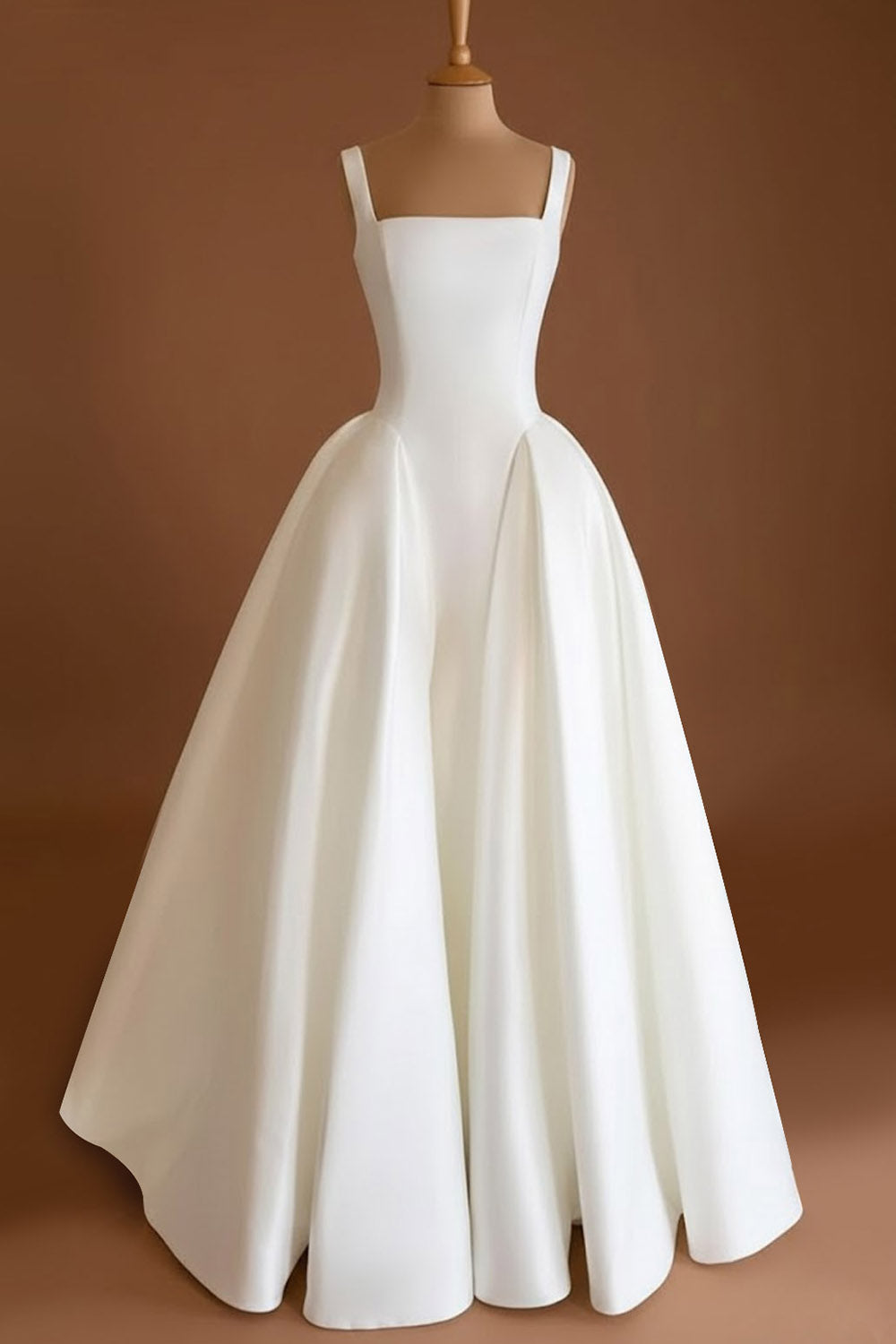 White Spaghetti Straps Princess Long Wedding Dress
