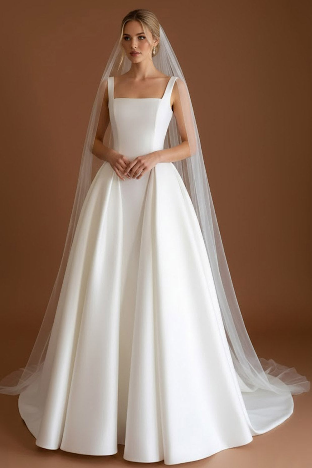 White Spaghetti Straps Princess Long Wedding Dress