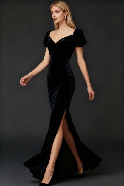 Black Mermaid Velvet Long Formal Dress with Slit