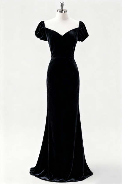 Black Mermaid Velvet Long Formal Dress with Slit