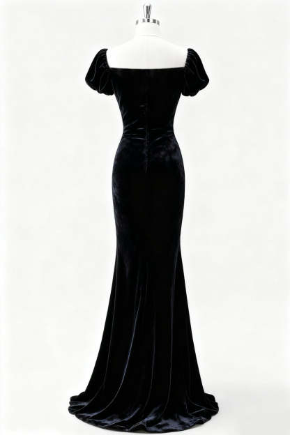 Black Mermaid Velvet Long Formal Dress with Slit