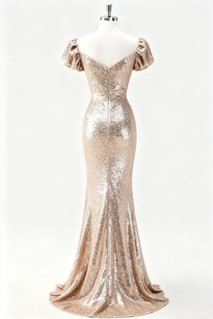 Champagne Mermaid Long Sequin Holiday Party Dress