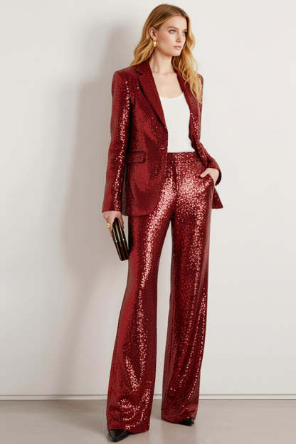 Sparkly Champagne 2 Piece Notched Lapel Long Sleeves Prom Suits