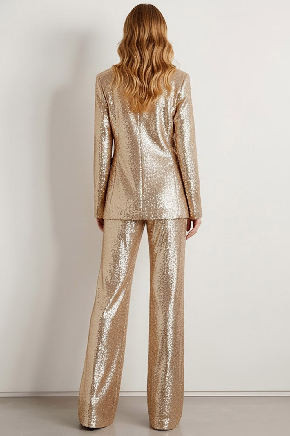 Sparkly Champagne 2 Piece Notched Lapel Long Sleeves Prom Suits