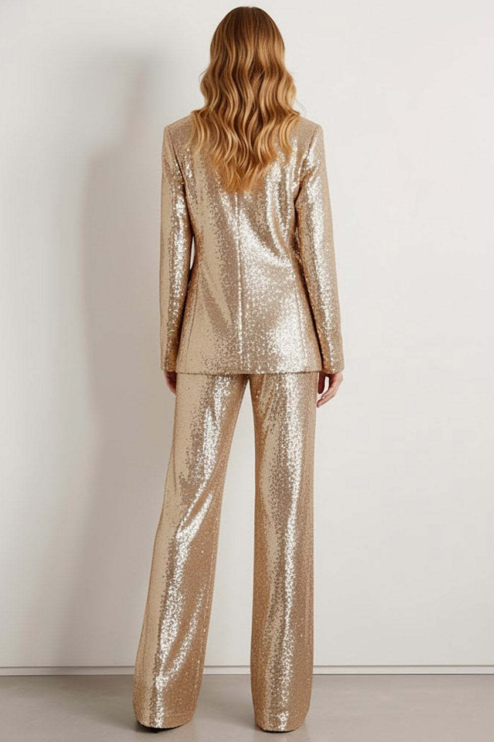 Sparkly Champagne 2 Piece Notched Lapel Long Sleeves Prom Suits