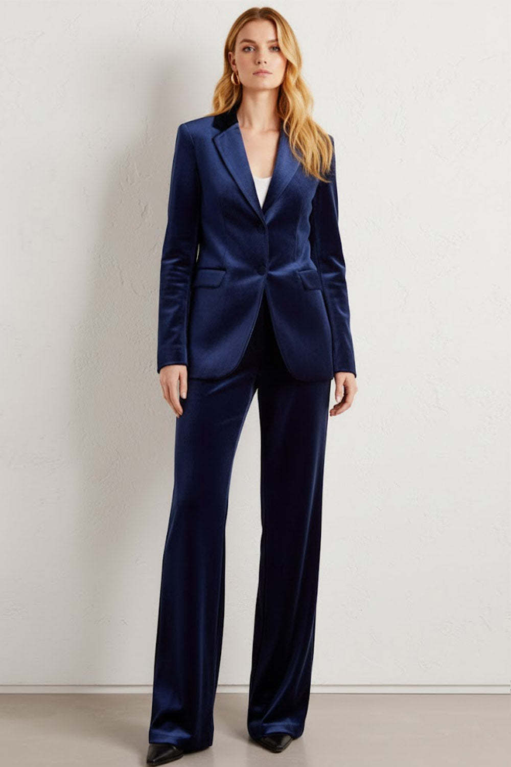 2 Piece Navy Velvet Notched Lapel Single Breasted Business Suits