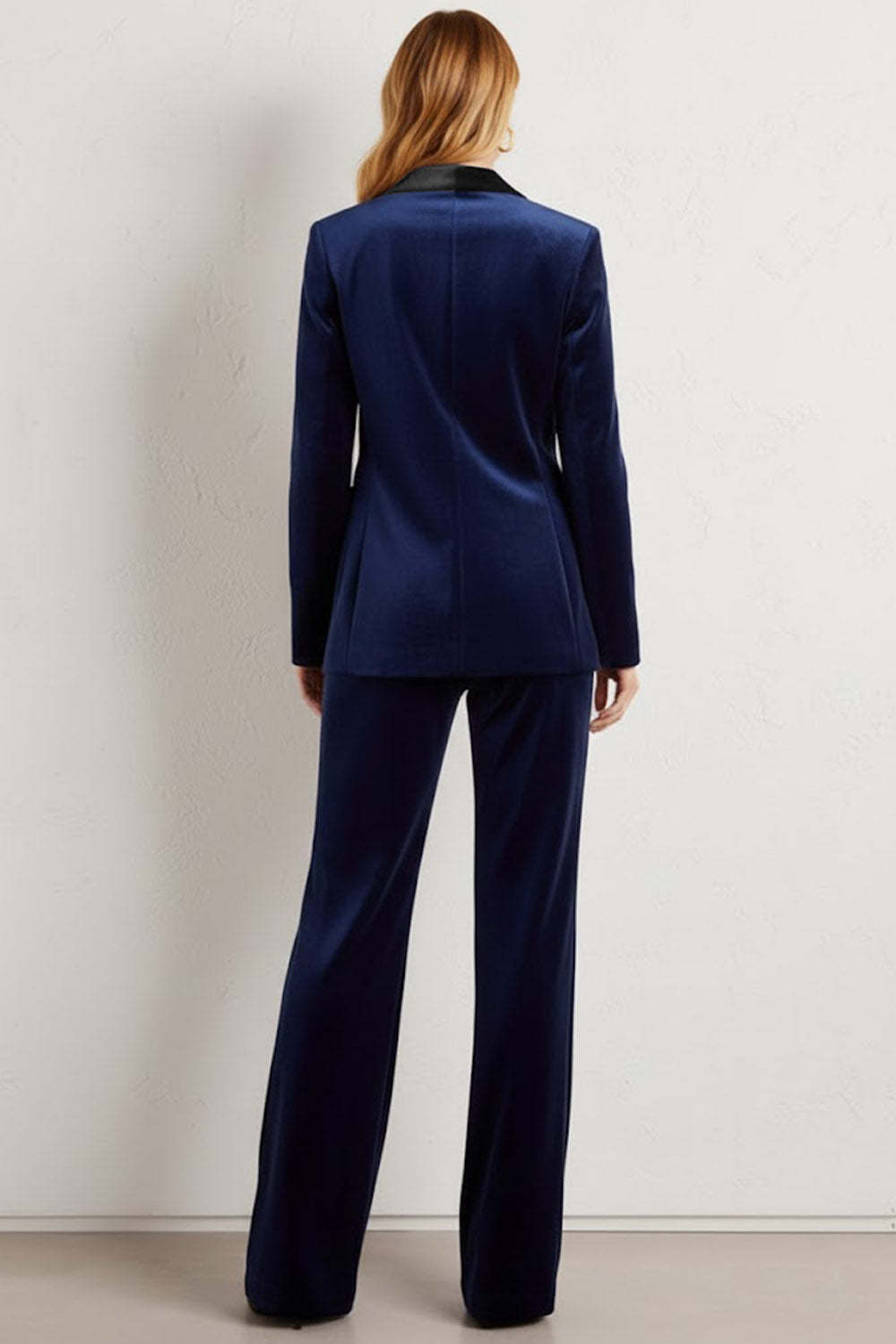 2 Piece Navy Velvet Notched Lapel Single Breasted Business Suits