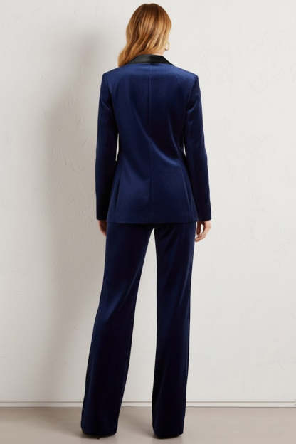 2 Piece Navy Velvet Notched Lapel Single Breasted Business Suits