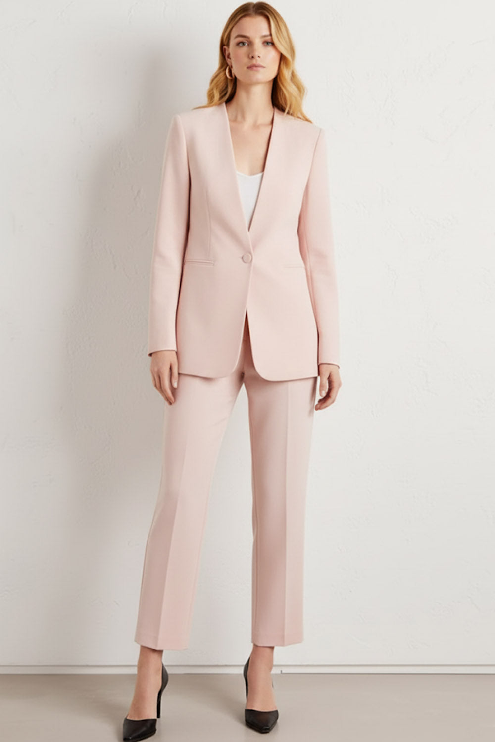 2 Piece Light Pink One Button Business Suits with Sleeves