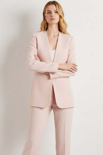 2 Piece Light Pink One Button Business Suits with Sleeves