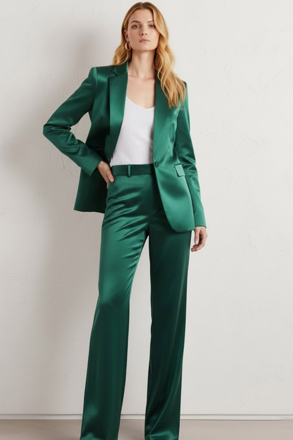 2 Piece Emerald Green One Button Notched Lapel Business Suits with Sleeves