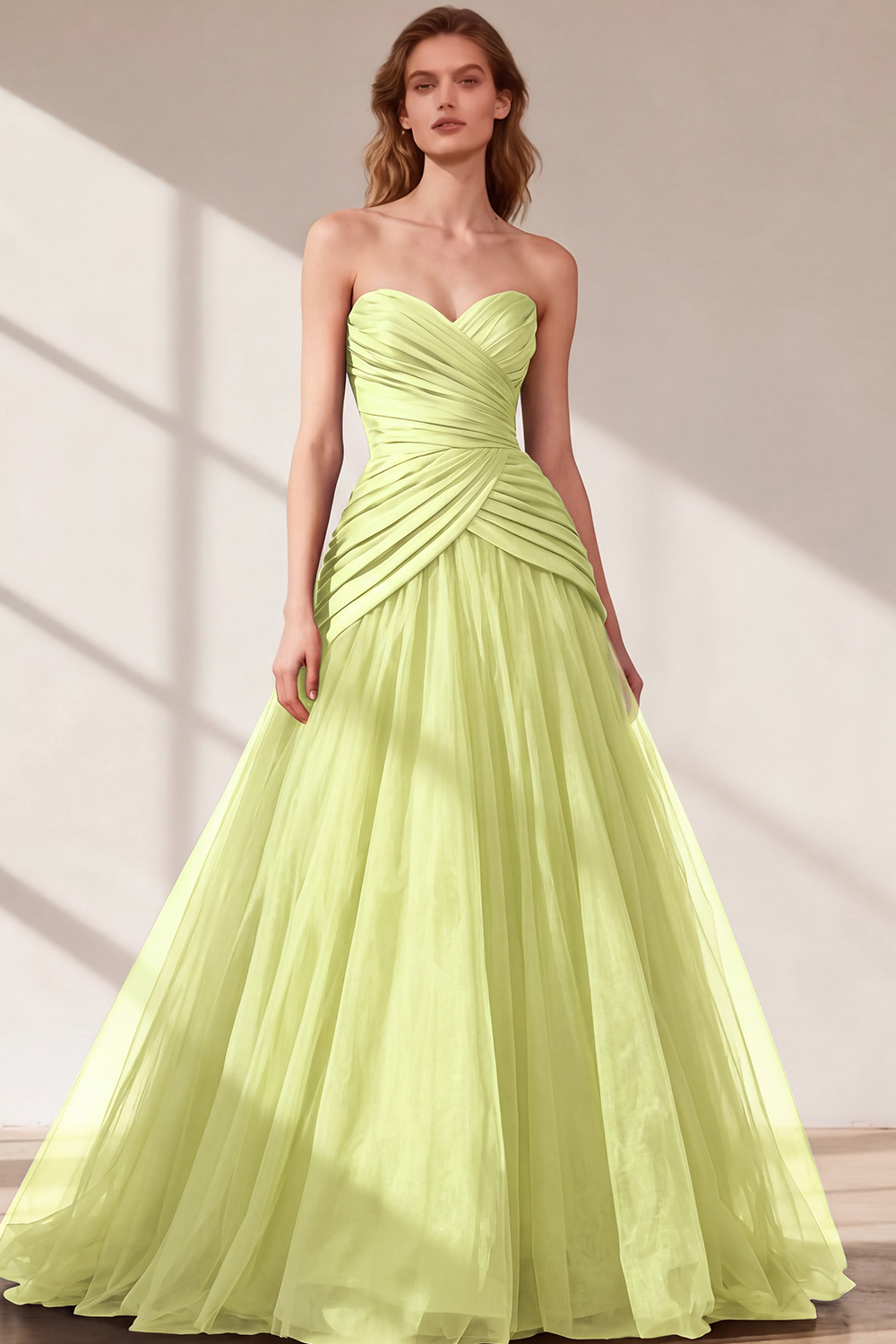 Black Strapless Ruched Tulle Ball Gown Long Prom Dress