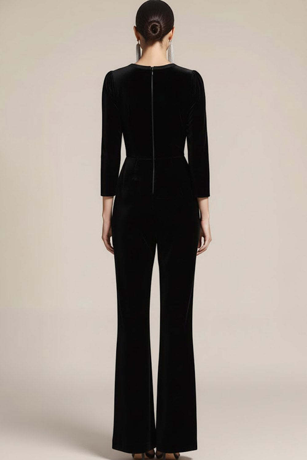 Sparkly Black Jewel Neck Beaded Velvet Party Jumpsuits