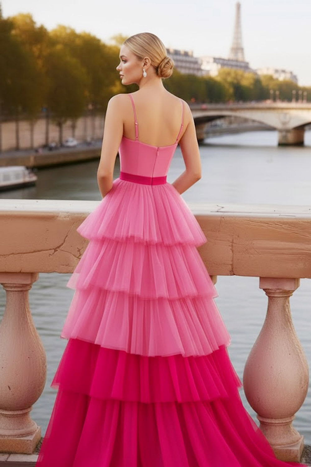 Blue Tiered A-Line Ruffled Spaghetti Straps Long Corset Prom Dress