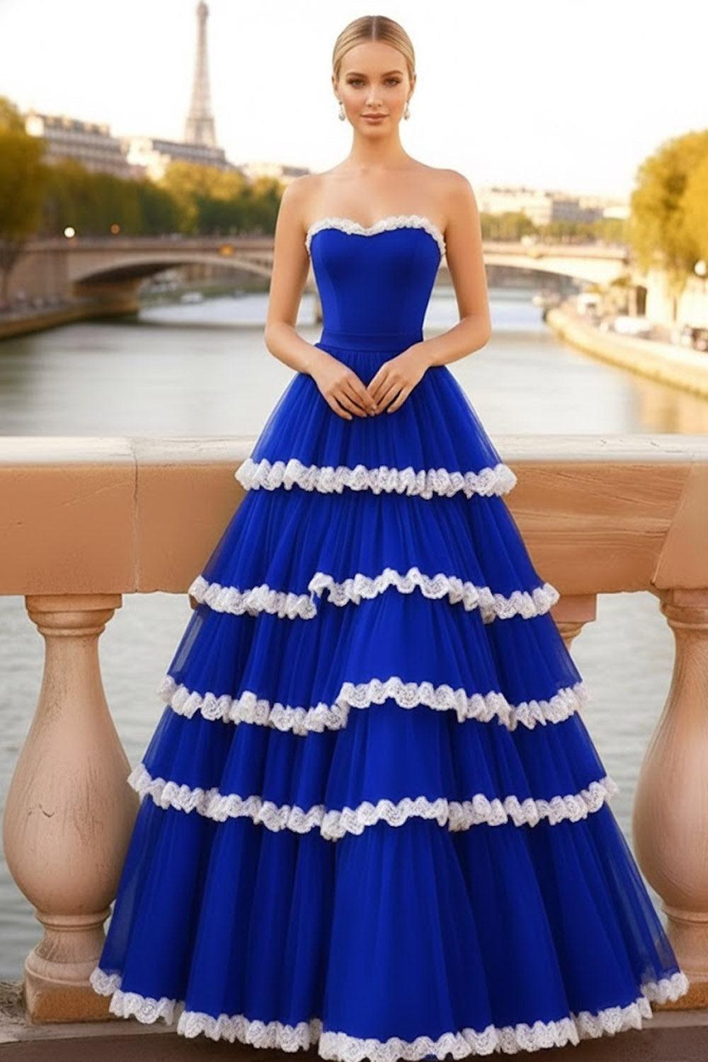 Black Tiered Ruffled Sweetheart Long Corset Prom Dress