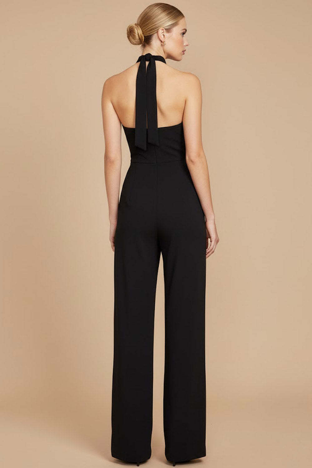 Black Sleeveless Halter Formal Jumpsuit