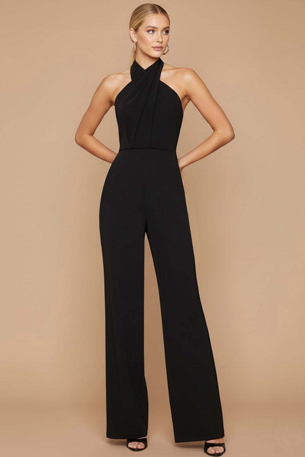 Black Sleeveless Halter Formal Jumpsuit