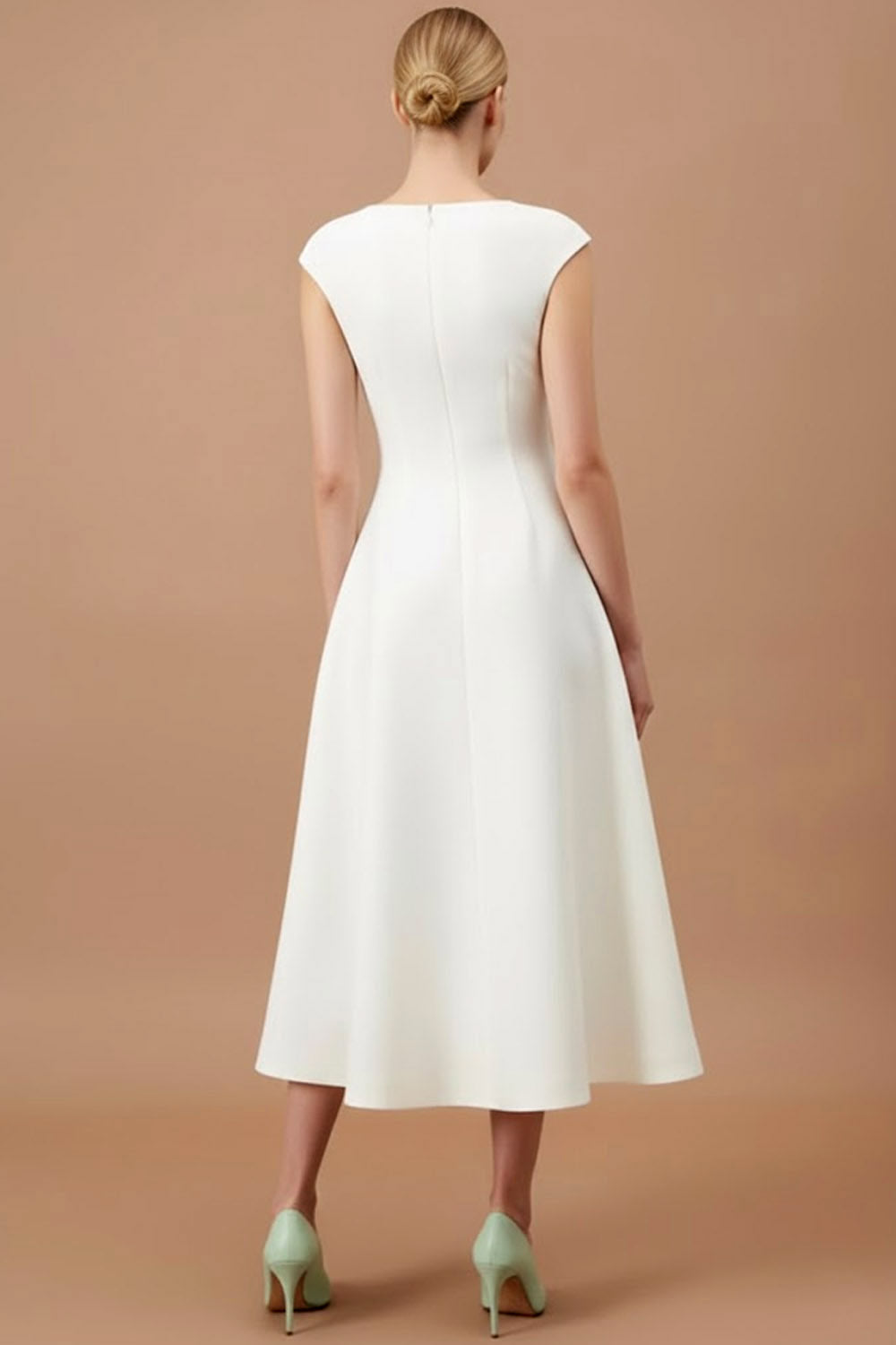 White A Line Midi Cocktail Dress with Keyhole