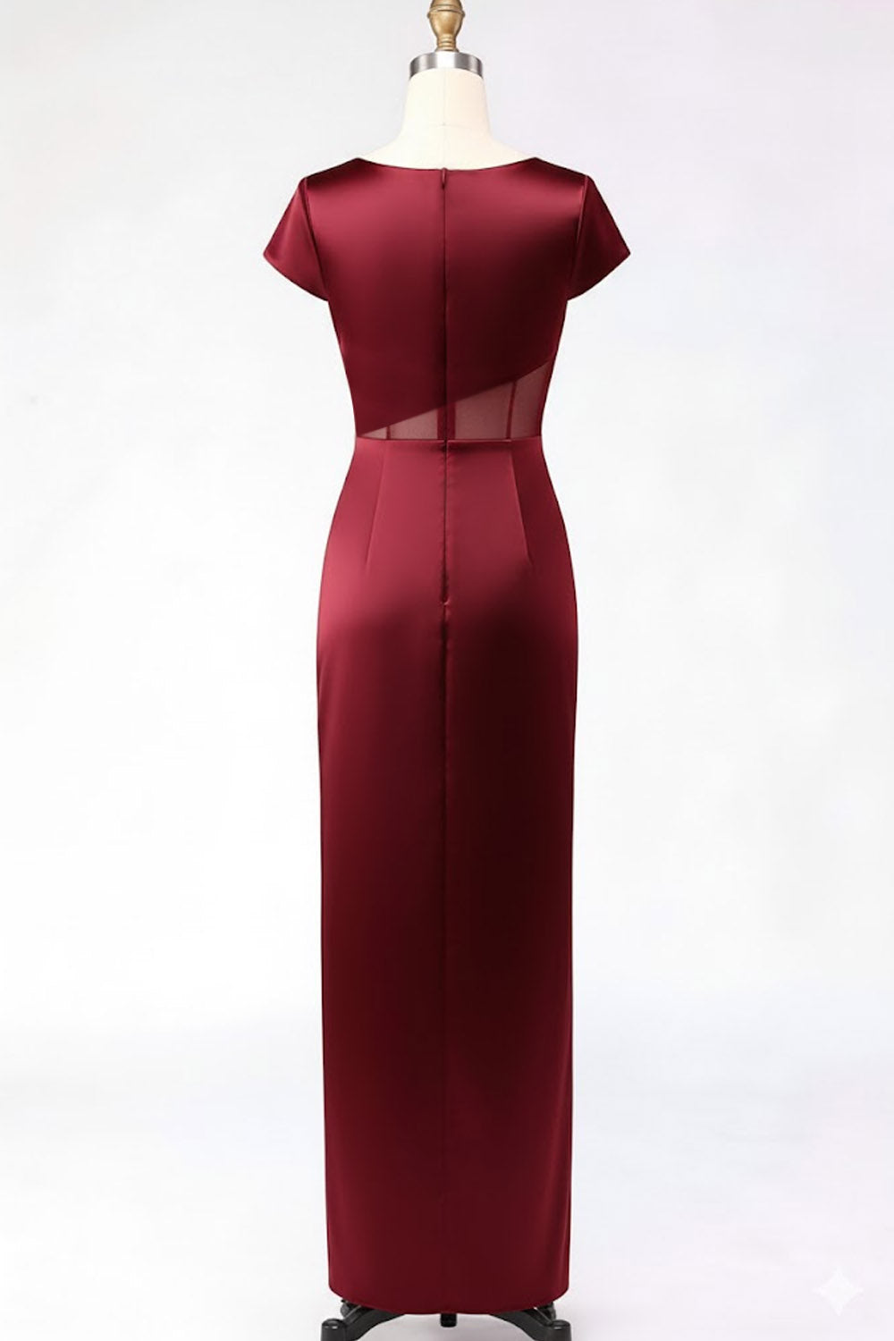 Burgundy Round Neck Mermaid Satin Long Mother of the Brides Dress with Slit