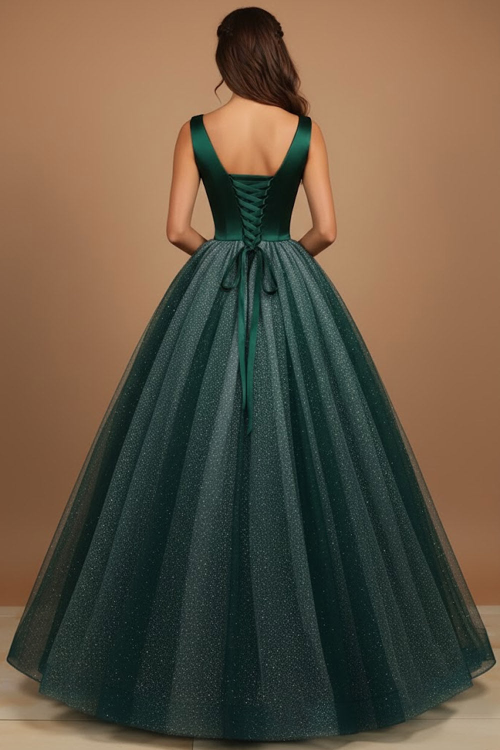 Glitter Emerald Green Tulle Ball Gown Long Prom Dress