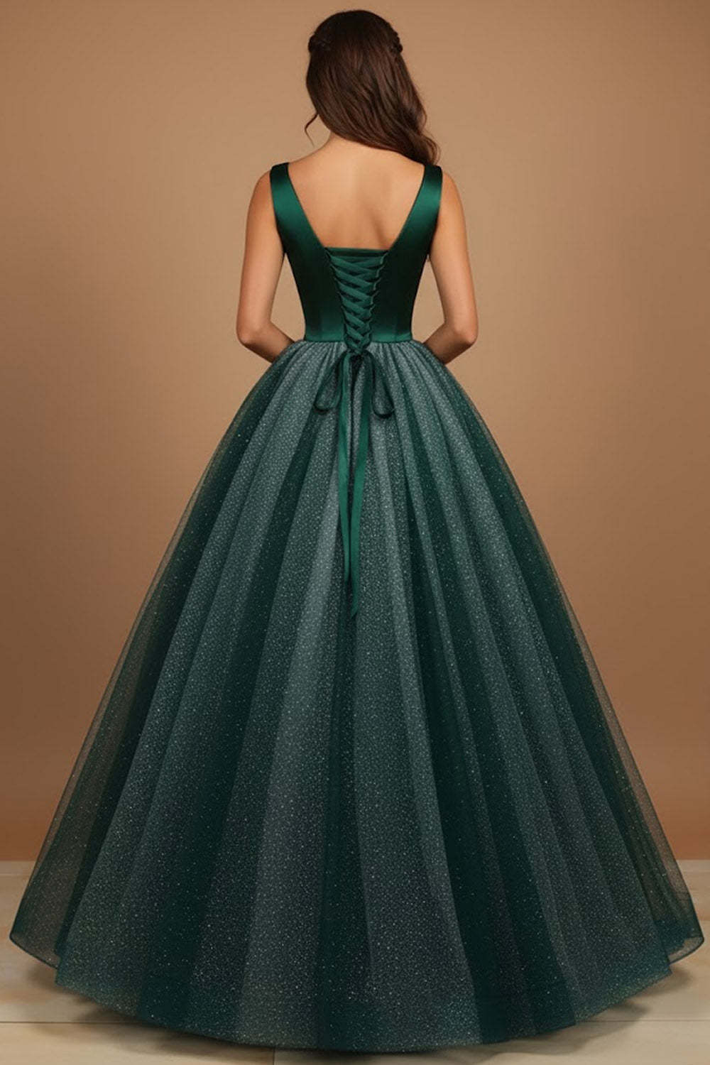 Glitter Emerald Green Tulle Ball Gown Long Prom Dress