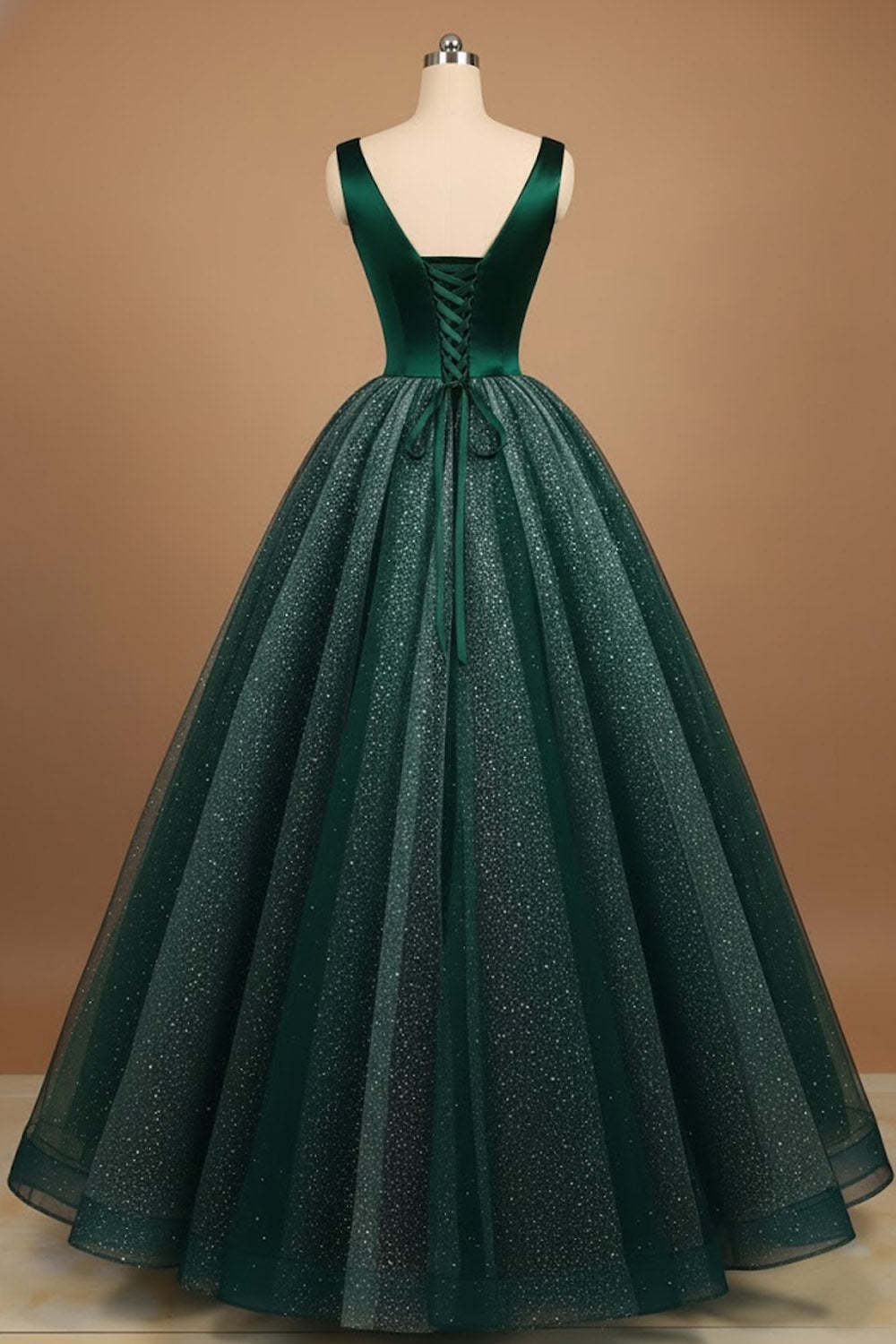 Glitter Emerald Green Tulle Ball Gown Long Prom Dress