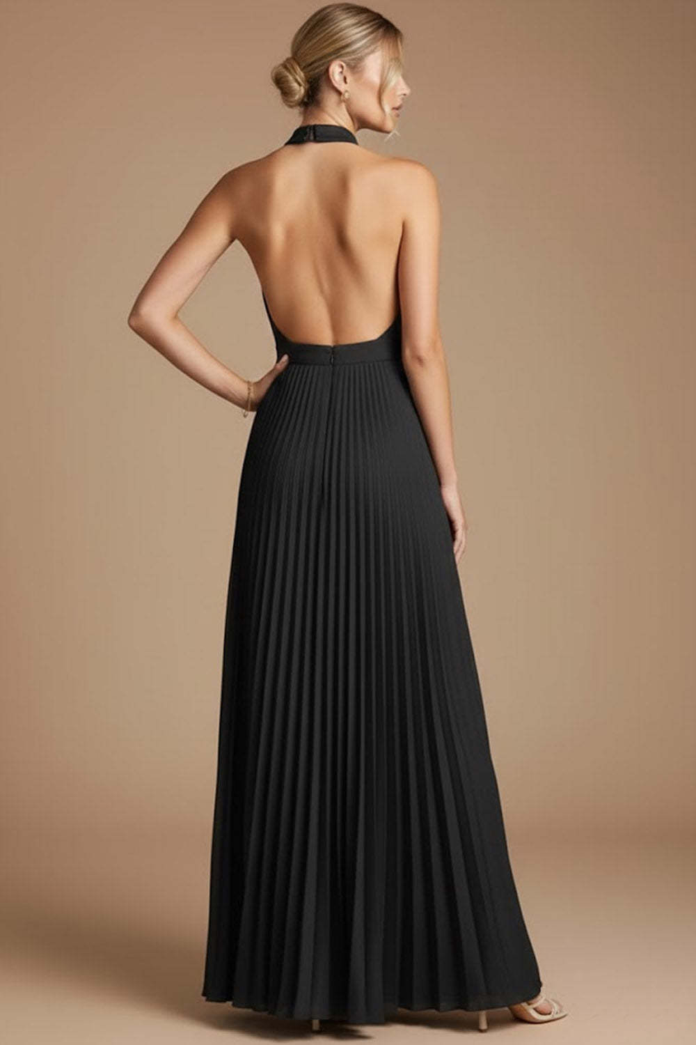 Black Halter A Line Long Formal Dress with Slit