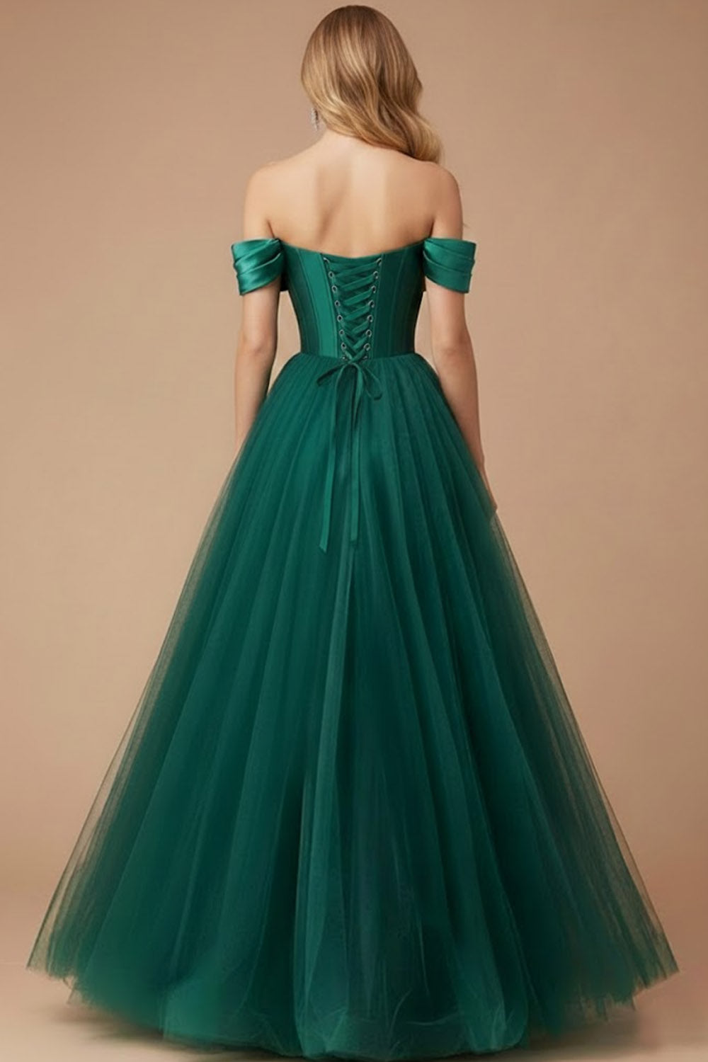 Emerald Green Tulle Ball Gown Corset Long Prom Dress