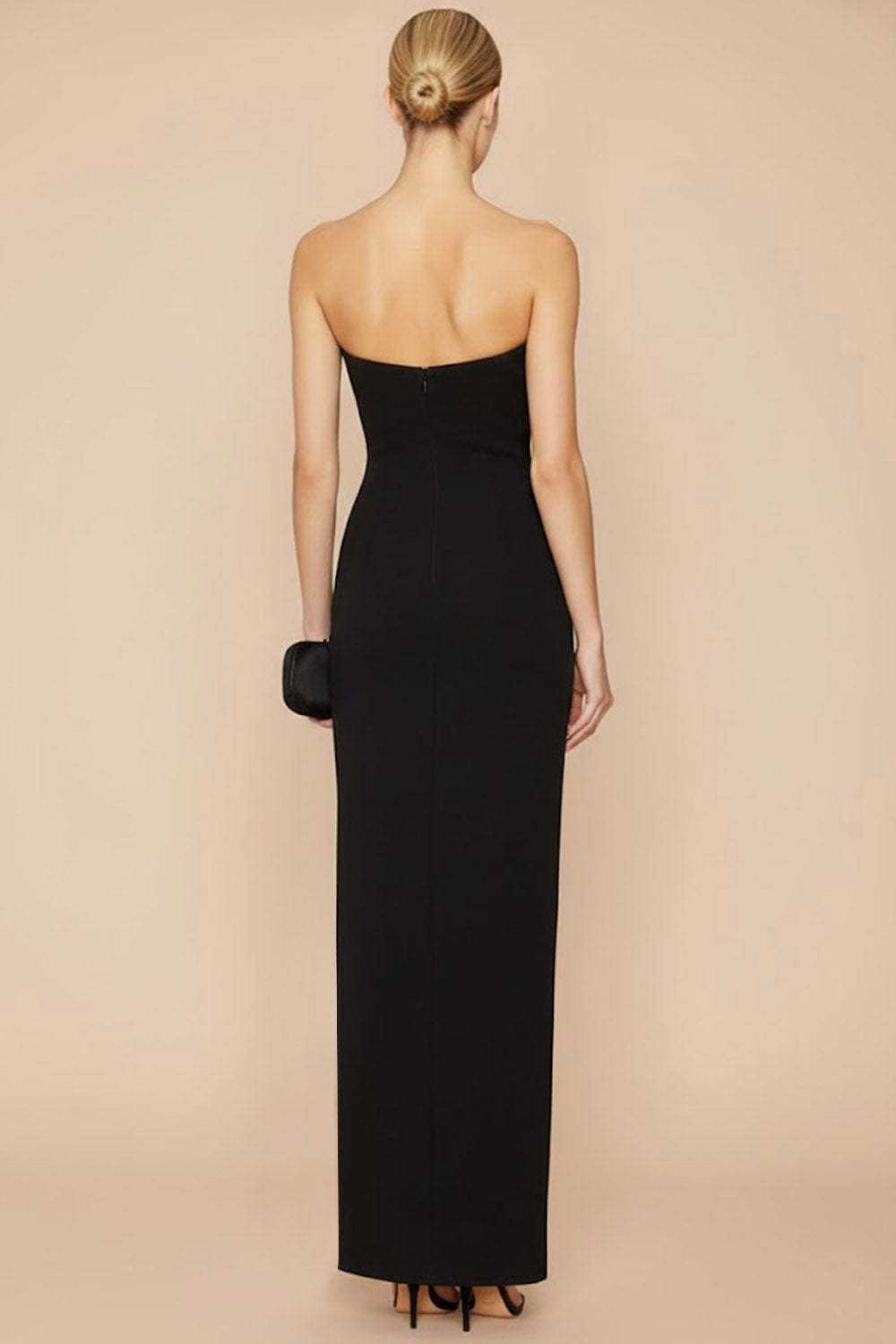 White and Black Strapless Sheath Long Formal Dress with Slit