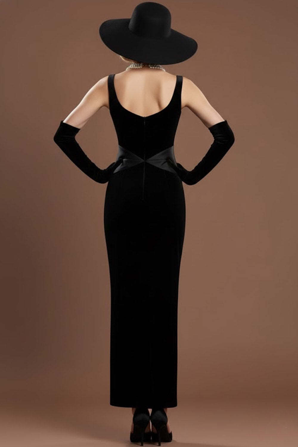 Black Thick Straps Velvet Sheath Long Holiday Party Dress