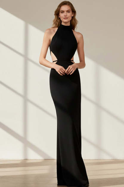 Black High Neck Mermaid Cut Out Long Formal Dress